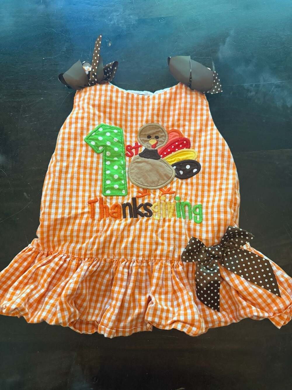 Lil Cactus Girls 1st Thanksgiving Turkey Applique Dress (6-12M) - Picture 2 of 7